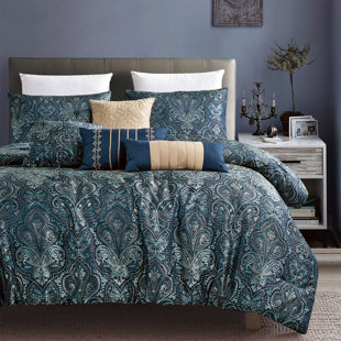 HOMECHOICE INTERNATIONAL GROUP 7 Pieces Jacquard Comforter Set Modern Color Block Patchwork Bed in A Bag