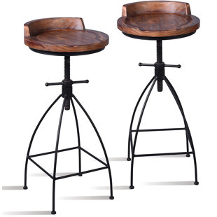 WILLISTON FORGE Adriam Swivel Solid Wood Adjustable Height Short Counter Stool (Set of 2)