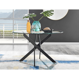 CANORA GREY Tierra Luxury Metal and Glass Round Dining Table - Modern Statement Design