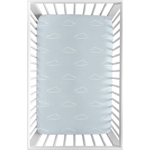 SWEET JOJO DESIGNS Blue Clouds Mini Fitted Crib Sheet