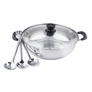 Tayama 11 in. Stainless Steel Shabu Hot Pot with Divider and 3-Ladles