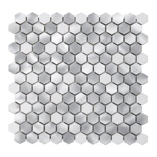 White Calacatta Marble Champagne Gold Metal Aluminum 1" Hexagon Mosaic Sheet Tile By Modket