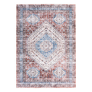 BUNGALOW ROSE Oriental Machine Woven Multi Machine Washable Area Rug