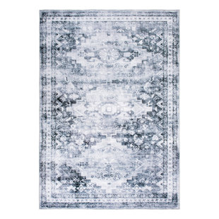 BUNGALOW ROSE Nineke Distressed Transitional Gray Machine Washable Area Rug