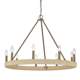 BEACHCREST HOME™ Zeno 9 - Light Dimmable Wagon Wheel Chandelier
