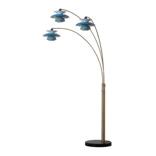 NOVA OF CALIFORNIA Palm Springs 3 Light Arc Floor Lamp - 84", Weathered Brass & Blue tonal shades, Dimmer Switch, Marble base