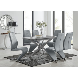 CANORA GREY Lira 120Cm Grey Metal Extending Dining Table & 6 Grey Willow Chairs
