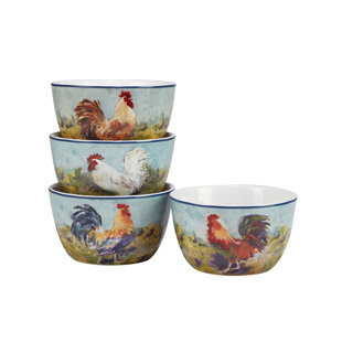 Certified International Rooster Meadow Set Of 4 Ice Cream Bowl