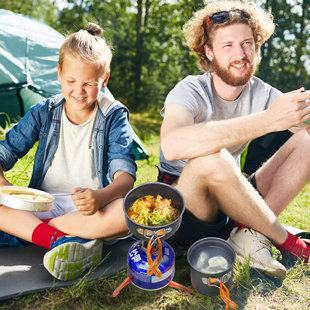 C&G OUTDOORS Portable Backpacking Stove, Ultralight Camp Stove With Piezo Ignition,Outdoor Portable Picnic Stoves Cookware Equipment, For Camping Hiking Cooking（3PCS