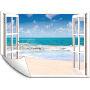 IDEA4WALL Natural Scenery View From White Window Blue Coastal Beach Décor Wall Paper Peel & Stick Wall Mural