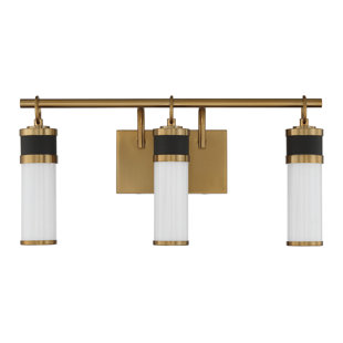 SAVOY HOUSE Abel 3-Light LED Bathroom Vanity Light in Matte Black with Warm Brass Accents