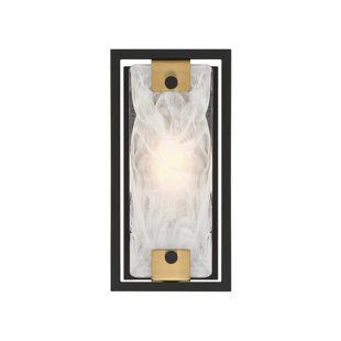 EVERLY QUINN 1-Light Wall Sconce In Matte Black With Warm Brass Accents