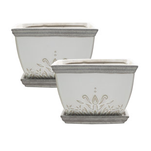 SOUTHERN PATIO® Brentwood Ceramic Planter with Saucer (Set of 2)