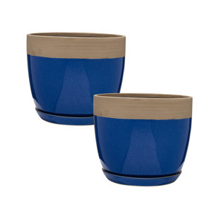 SOUTHERN PATIO® Ana Ceramic Pot Planter with Saucer (Set of 2)