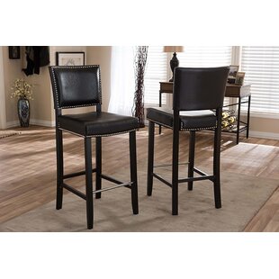 IHOME STUDIO Upholstered 30.5'' Counter Stool with Solid Wood Frame (Set of 2)