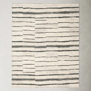 ALLMODERN Rune Striped Handmade Tufted Wool Area Rug in Beige/Charcoal