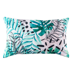MILLANO HOME Aqua Tropical Leaf Outdoor Lumbar Toss Cushion