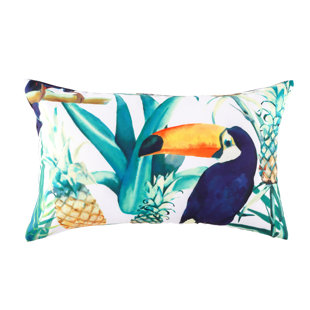 MILLANO HOME Black Parrots Pineapple Outdoor Lumbar Toss Cushion