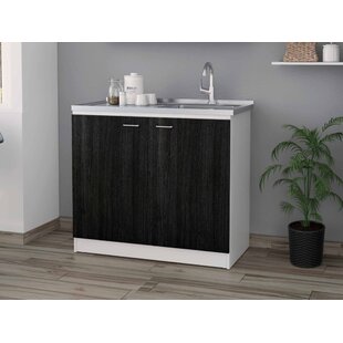 TUHOME Napoles Utility Sink Cabinet With Integrated Steel Sink, Dark Walnut Frame