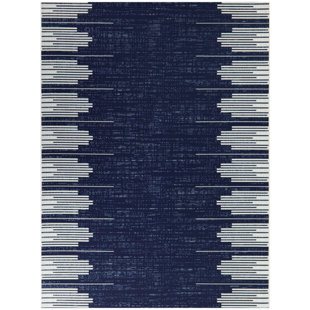 CANORA GREY Jialin Geometric Machine Woven Navy Indoor / Outdoor Area Rug