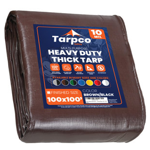 TARPCO SAFETY Extra Heavy Duty 10 Mil 100" X 100" Waterproof Cover Tarp