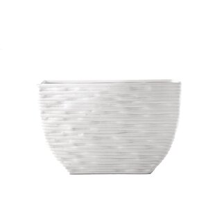 URBAN TRENDS Ceramic Low Rectangle Vase With Embossed Seamless Pattern Design Body Matte Finish White