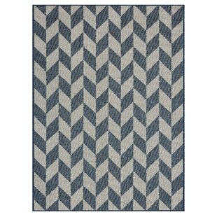 NICOLE MILLER NEW YORK Patio Country Calla Herringbone Indoor/Outdoor Area Rug, Blue/Cream