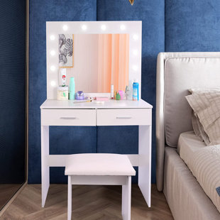 HOKKU DESIGNS Addeline 31.5" Makeup Vanity Set with Lighted Mirror and Stool