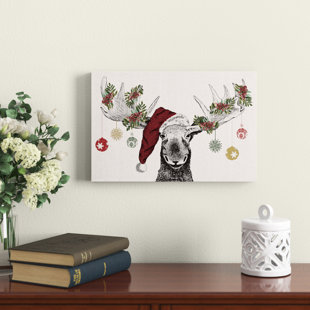 THE HOLIDAY AISLE® Ausilia Christmas Moose On Canvas Print