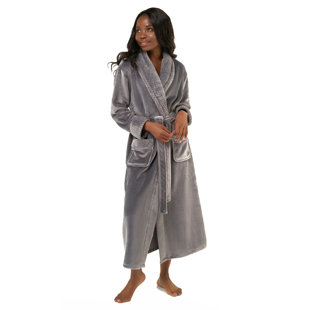 Turquaz Linen Womens Plush Soft Robes, Fleece, Long Comfy Robe (Small, Gray)