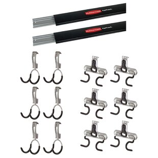 Rubbermaid 2 48 Inch Horizontal Wall Storage Rail W/ Garage & S Hooks (6 Pack) (Set of 14)