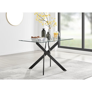 FURNITURE BOX Lenworth Luxury Rectangular Dining Table in Glass and Chrome Metal - Modern Statement Design