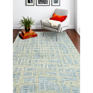 CORRIGAN STUDIO® Geisha Geometric Handmade Tufted Wool Area Rug in Teal