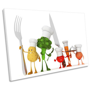 HAPPY LARRY Kitchen Vegetable Characters Picture CANVAS WALL ART Print