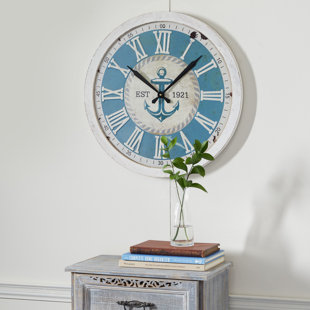 BREAKWATER BAY Metal Anchor Decorative White Wall Clock