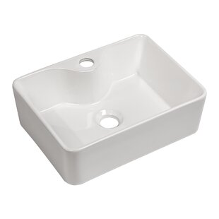 LORDEAR 16" x 12" Bathroom Vessel Sink Rectangular Above Counter White Ceramic Vessel Sink with Faucet Hole