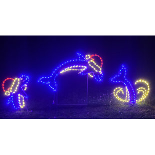 LORI'S LIGHTED D'LITES Animated Jumping Dolphin with Santa Hat Nautical Christmas Holiday Lighted Display