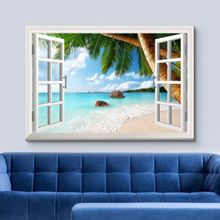 IDEA4WALL Window Scenery " Beach On Praslin Island In Seychelles "