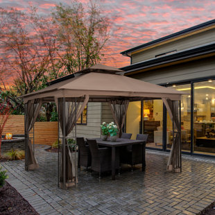 EGEIROS LIFE 12 Ft. W x 10 Ft. D Soft-top Double Roof Patio Gazebo with Mosquito Netting