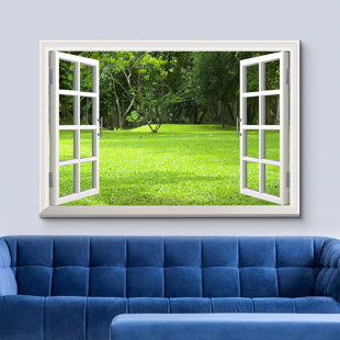 IDEA4WALL Window Scenery View To Garden Green Grass In Spring On Canvas Print