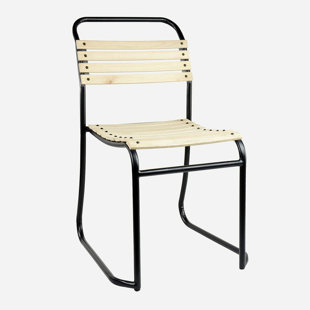 BOBO INTRIGUING OBJECTS Stackable Black Steel Patio Chair with Slatted White Wood Backrest