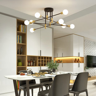 GEORGE OLIVER Fye 8-Light Black and Gold Dimmable Sputnik Chandelier