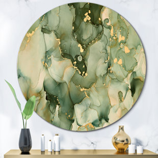 EAST URBAN HOME Green Luxury Abstract Fluid Art I Modern Metal Circle Wall Art