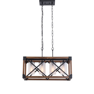 SIMPOL HOME 4 - Light Wood Dimmable Kitchen Island Square / Rectangle Chandelier