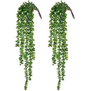 PRIMRUE Artificial Succulents Hanging Faux Plants Fake String of Pearls (Set of 2)