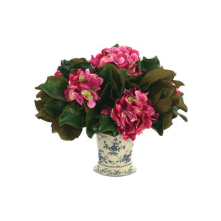 CREATIVE DISPLAYS, INC. Hydrangea and Magnolia Leaf Arrangement in Vase