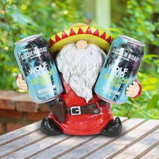 Exhart Good Time Two Drink Holding Bandit Bernie Gnome Statue, 9.5 by 8.5 Inches