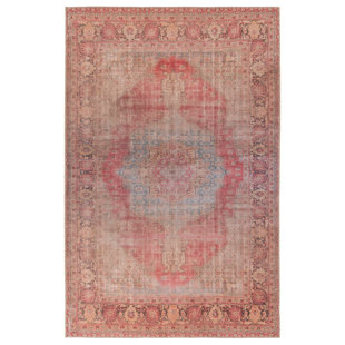 KATE LESTER + JAIPUR LIVING Machine Washable Harman Oriental Power Loom Polyester Area Rug in Red/Blue