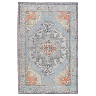 KATE LESTER + JAIPUR LIVING Machine Washable Zenora Southwestern Power Loom Polyester Area Rug in Sky Blue/Silver
