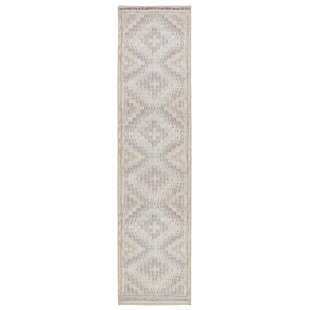 KATE LESTER + JAIPUR LIVING Machine Washable Geometric Power Loom Polyester Area Rug in Beige/Burgundy